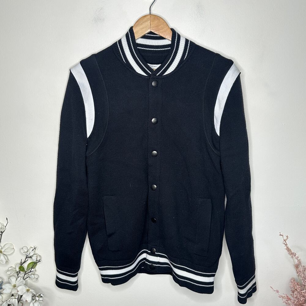 Givenchy Wool Knit Varsity Bomber Jacket Black Wh… - image 3